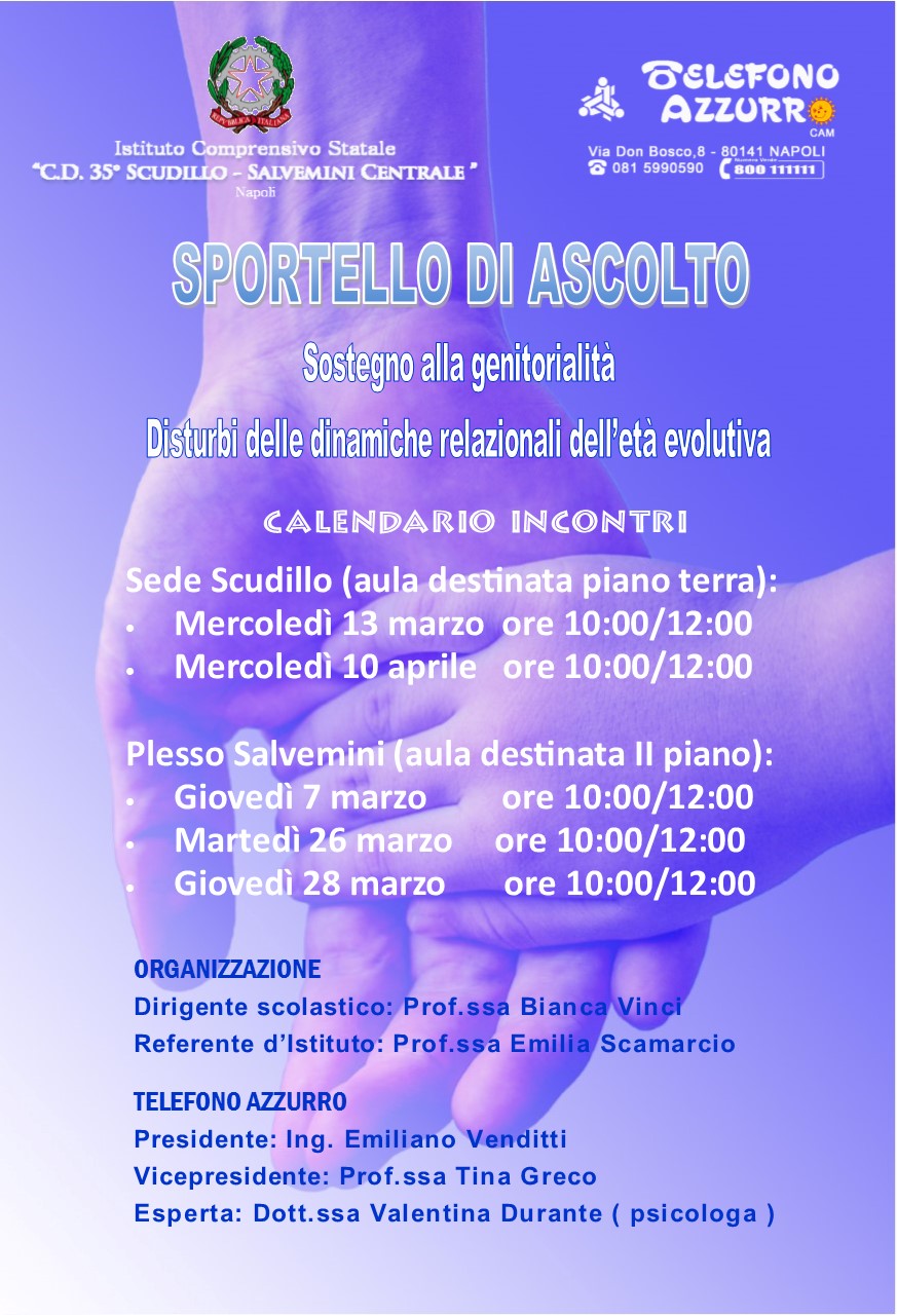 SPORTELLO D’ASCOLTO CON ESPERTA DI TELEFONO AZZURRO